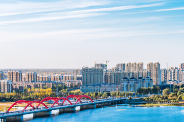 Fototapeta premium Scenery of Liaohe River and rainbow bridge in Inner Mongolia, China