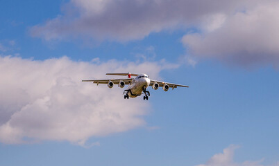 Airplane in the blue sky 