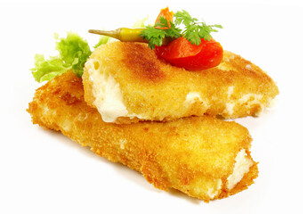 Baked Feta Cheese on white Background - Isolated