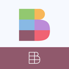 B letter logo made of pattern blocks with pretty dim colors.