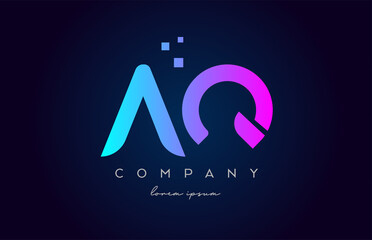 AQ A Q alphabet letter logo icon combination. Creative design for company and business in blue pink colours