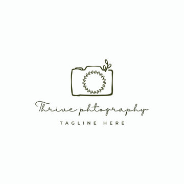 Flourish leaf lens camera with sprout trigger photography logo design template