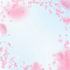 Obraz na płótnie Canvas Sakura petals falling down. Romantic pink flowers 