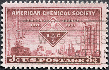 USA - Circa 1951 : a postage stamp printed in the US showing  several instruments related to...