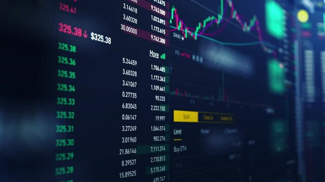 Stock market business index orders price. Business economic and finance concept. Bullish and bearish trend. Volatility of Bitcoin btc and cryptocurrency