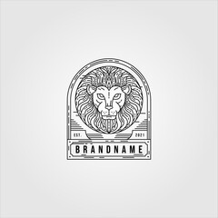 line art lion logo vector vintage illustration design, lion animal emblem design