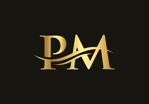 Creative and Minimalist Letter PM Logo Design with water wave concept.