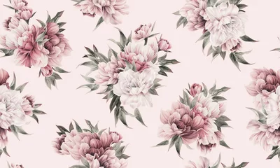  Seamless floral pattern with peony flowers on summer background, watercolor illustration. Template design for textiles, interior, clothes, wallpaper © ola-la