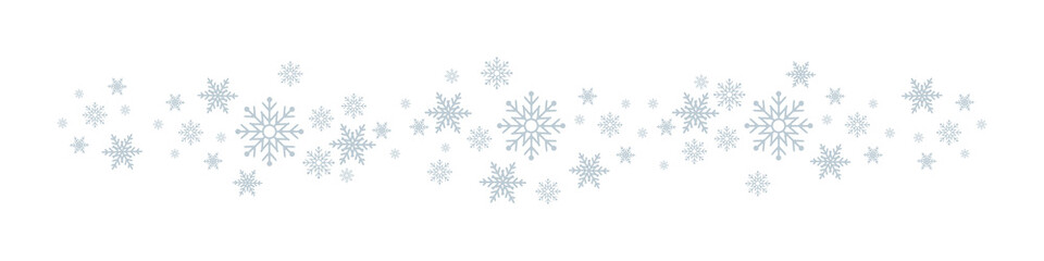 Naklejka na ściany i meble Snowflakes. White winter background with Snowflakes border. Christmas background for greeting card. Snowflake. Xmas ornament or design. Vector illustration