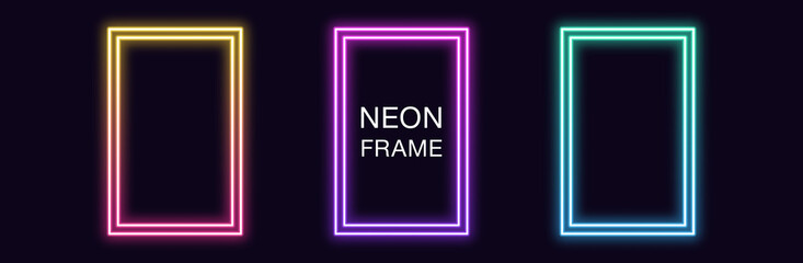 Gradient neon rectangle Frame. Vector set of rectangular neon Border with double outline © Дмитрий Майер