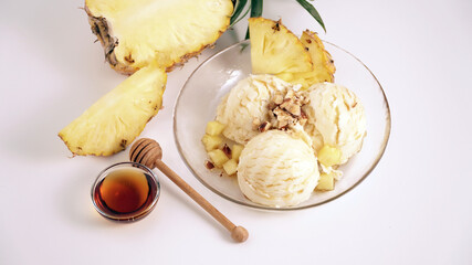 vanilla cream with ground almond, pineapple and honey
