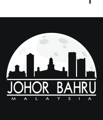 Fototapeta premium Johor Bahru Malaysia Full Moon Night Skyline Silhouette Design City Vector Art.