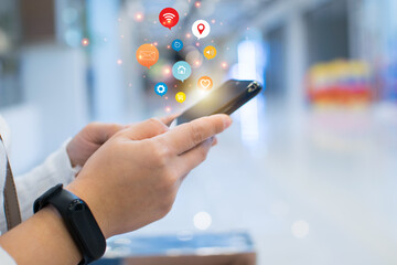 Business people are using innovative technology. Mixed media, digital concepts and computer whit phone..