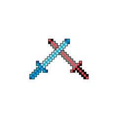 Fototapeta premium Crossed swords pixel icon. Cartoon sword for video game. Vector
