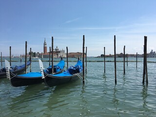 gondolas in Venice with San Marco
