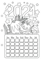 Сoloring page for coloring book in black and white. Bullet journal coloured set with handwriting & calligraphy. Cute vector diary elements isolated on white. Week days.
