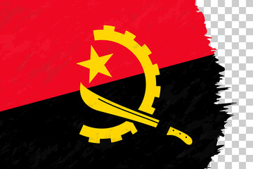 Horizontal Abstract Grunge Brushed Flag of Angola on Transparent Grid.