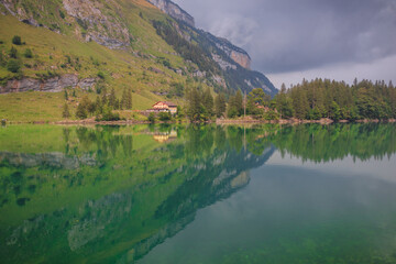 Fototapeta premium seealpsee lake in switzerland, swiss alps