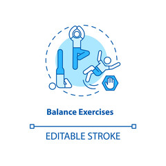 Balance exercise turquoise concept icon. Yoga position. Body care and health. Fitness training. Kinesiology idea thin line illustration. Vector isolated outline RGB color drawing. Editable stroke