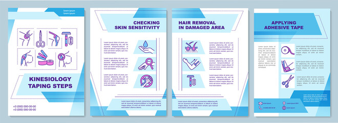 Kinesiology taping brochure template. Skin sensitivity. Hair removal. Flyer, booklet, leaflet print, cover design with linear icons. Vector layouts for magazines, annual reports, advertising posters