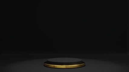 3d rendering of black background with gold and black product stand podium