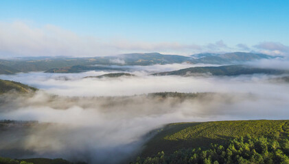 Spanish moutains in the middle of the morning mist
