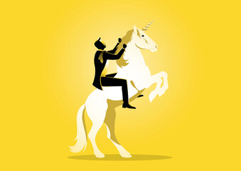 Businessman riding a unicorn