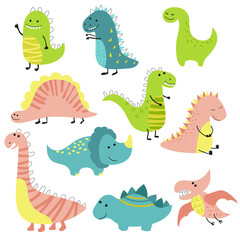 Set of little cute dinosaurs