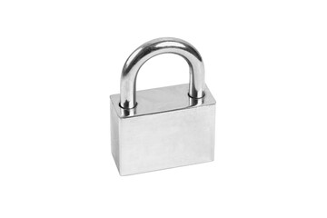 Fototapeta premium Locked silver padlock on a white background.