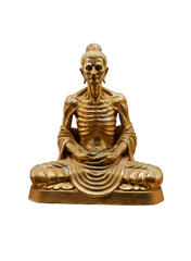Seated Buddha image, The attitude of meditation isolated on white background with clipping path. Practising asceticism. Meditating saw the body so thin that the bones and tendons.
