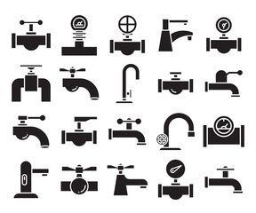 valve, faucet and hydrant pipe line icons glyph