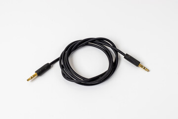 Used headphone connection male jack isolated on white background