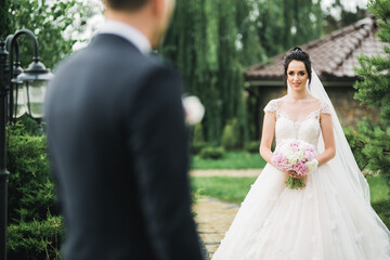 Close up of a nice young wedding couple