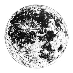 Naklejka premium Full moon. Drawn in ink. Black and white.