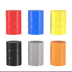 Colorful blank chemical tank, oil drum on white background. 3d render
