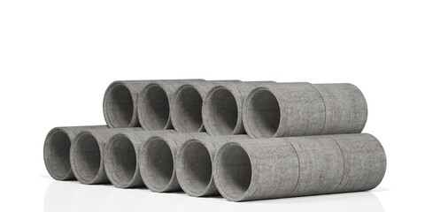 Concrete cylinder block construction concept. Building materials and equipment, 3D rendering isolated on white background