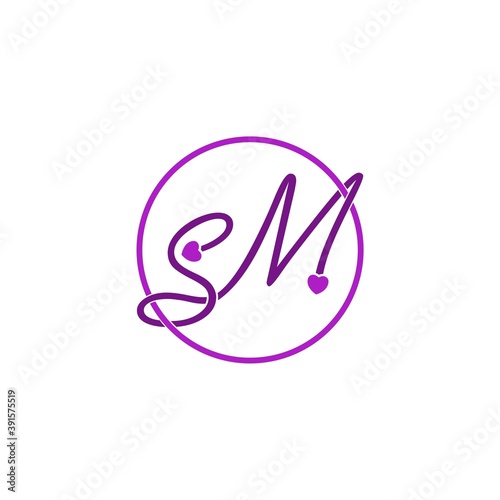 Love Initial Letter Sm Logo Design Isolated On White Background Wall Mural Sljubisa