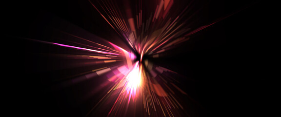 Futuristic lens flare. Light explosion star with glowing particles and lines. Beautiful abstract rays background.