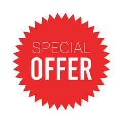 Red sale starburst sticker - stared round label and badge with best offer and discount sign.