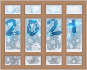 Winter background 2021 new year with snowflakes, vector illustration