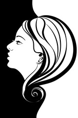 Female portrait in profile with long hair