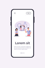 Man and woman giving high five. Male and female characters with gender symbols and equal marks. Vector illustration for equality, discrimination, diversity concept