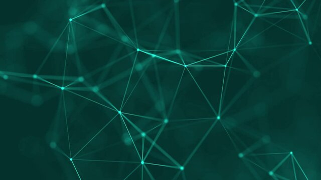 Data technology and scientific illustration. Abstract motion background of connected dots and lines. 3d rendering. Seamless loop. 4K