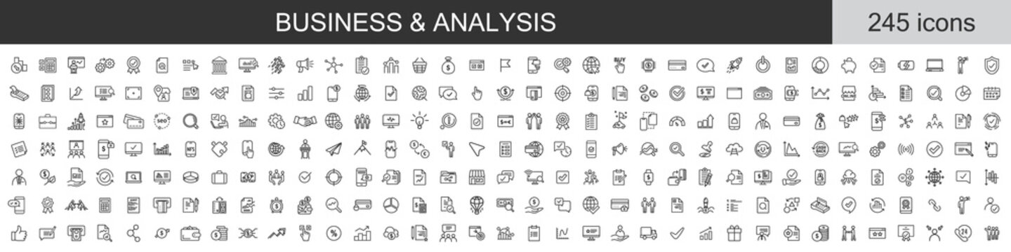 Big set of 245 Business and Analysis icons. Thin line icons collection. Vector illustration