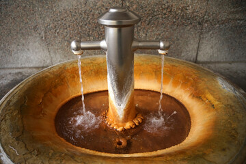 Hot thermal mineral water drinking fountain used for medical treatments, Karlovy Vary, Czech...