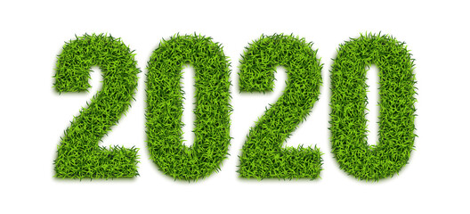 Green Grass Numbers 2020 Isolated on White Background