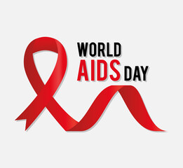world aids day lettering with a red ribbon