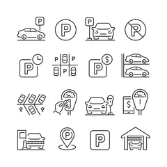 Fototapeten Parking related icons: thin vector icon set, black and white kit © Mykola