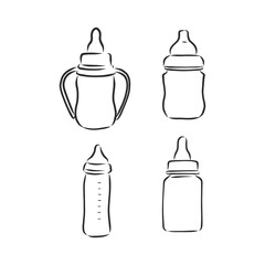Simple line web icon Baby feeding bottles. Vector illustration on a white background. feeding bottle, vector sketch illustration