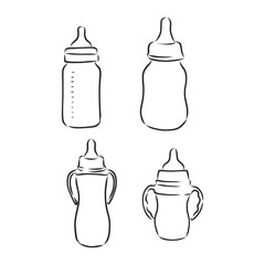 Simple line web icon Baby feeding bottles. Vector illustration on a white background. feeding bottle, vector sketch illustration